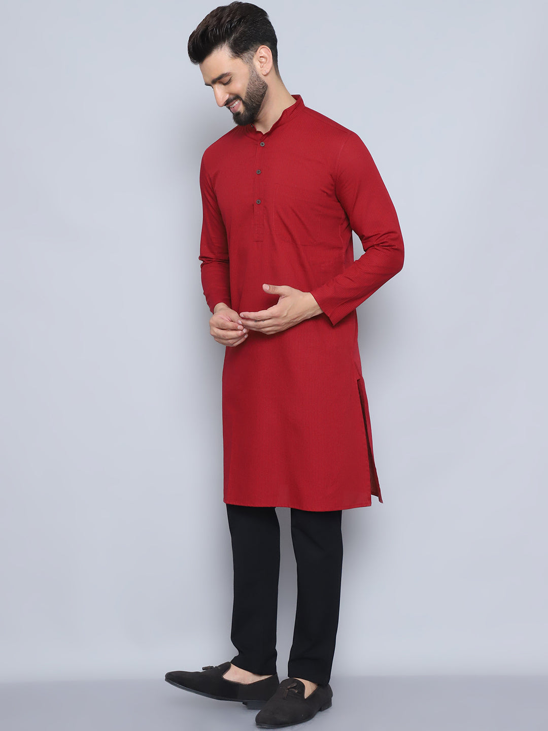 Even Apparels Men's Pure Cotton Maroon Kurta
