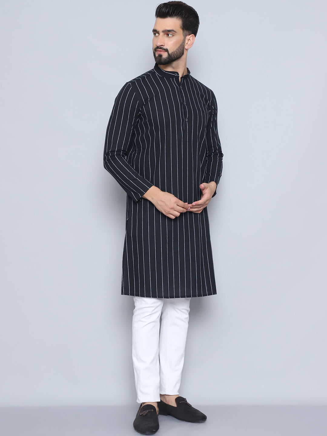 Even Apparels Men's Pure Cotton Black Kurta