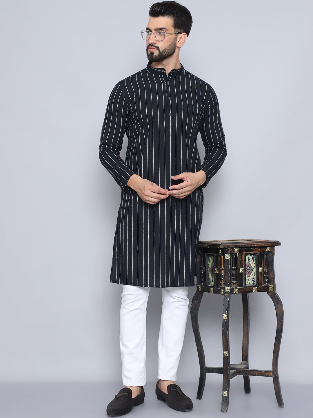 Even Apparels Men's Pure Cotton Black Kurta