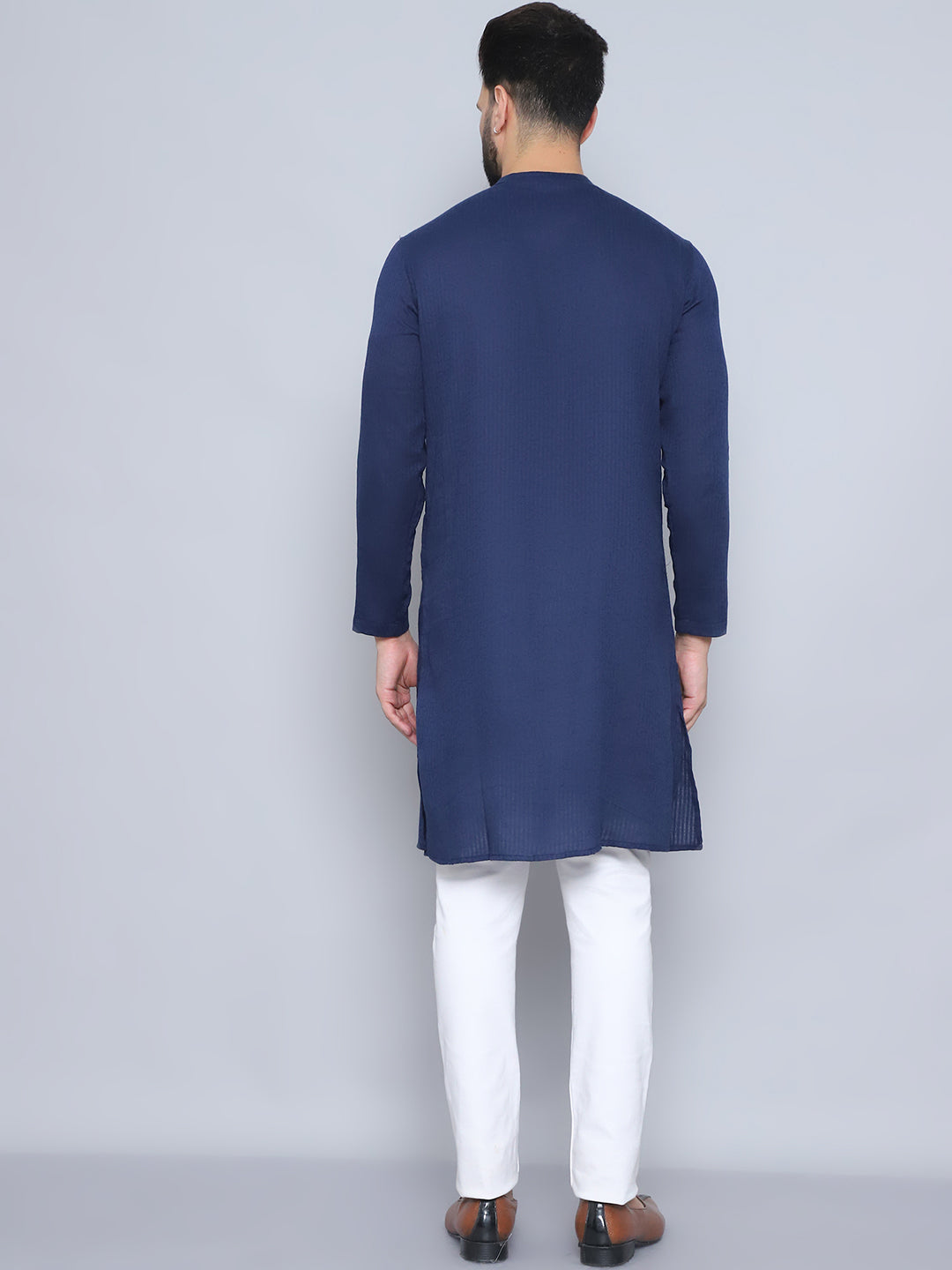 Even Apparels Men's Pure Cotton Blue Sherwani Kurta