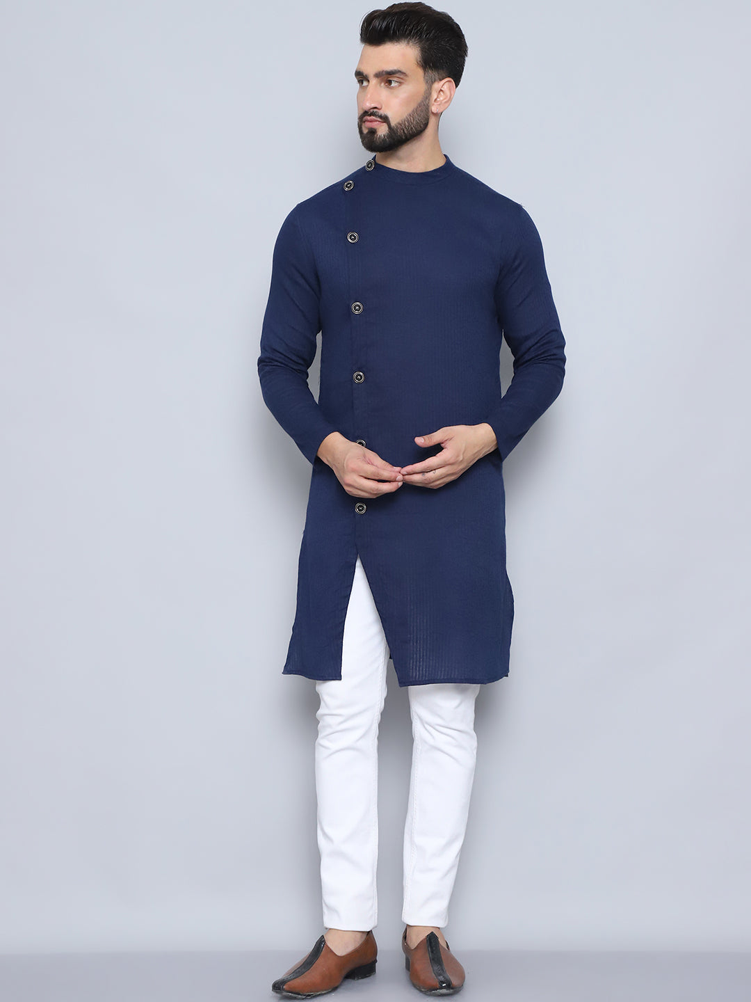 Even Apparels Men's Pure Cotton Blue Sherwani Kurta