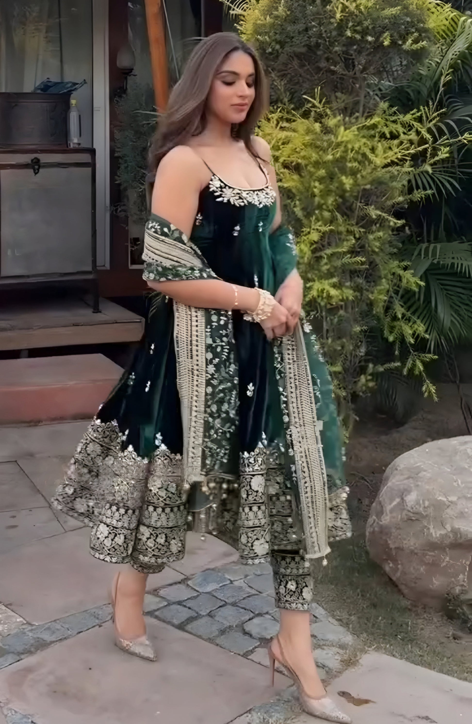 Yash Enterprise Green Vichitra Silk Party Wear Embroidery Suit Set  Grab2Buy Yash Enterprise Grab2Buy