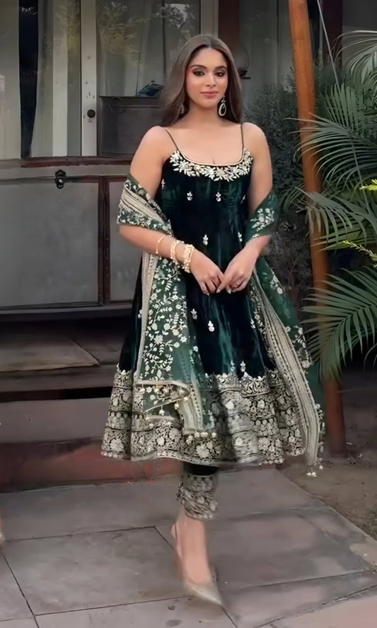 Yash Enterprise Green Vichitra Silk Party Wear Embroidery Suit Set  Grab2Buy Yash Enterprise Grab2Buy