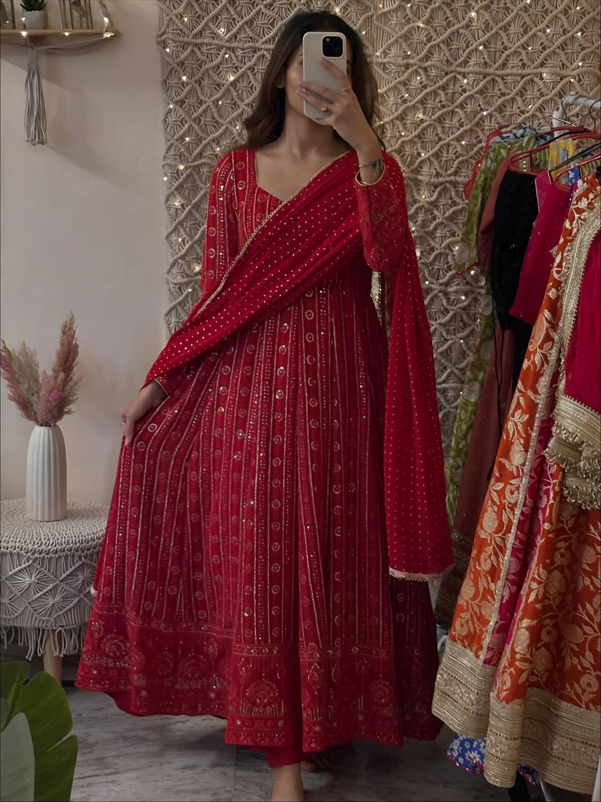Yash Enterprise Mehrooni Red Faux Blooming Party Wear Embroidery Suit Set  Grab2Buy Yash Enterprise Grab2Buy