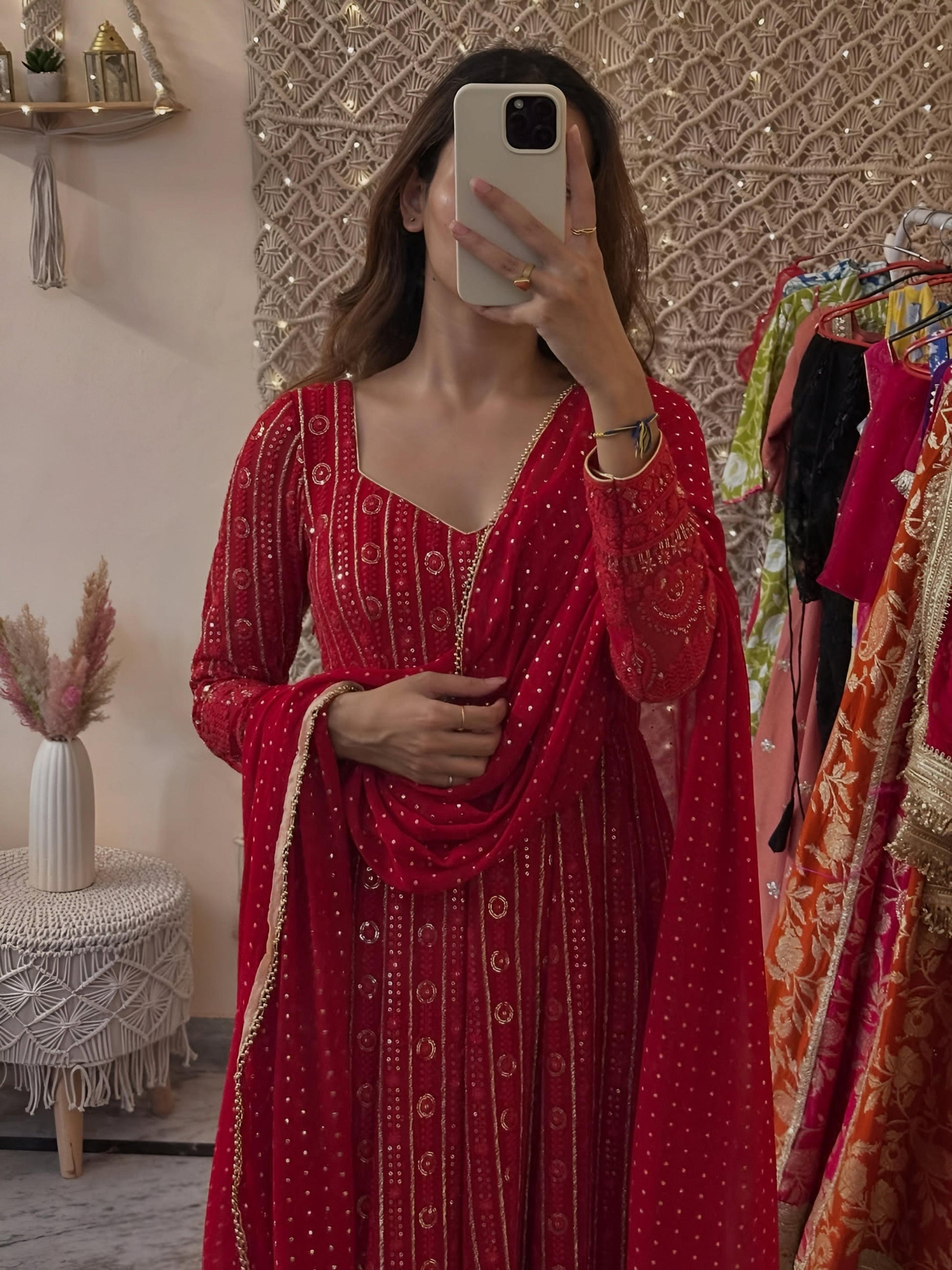 Yash Enterprise Mehrooni Red Faux Blooming Party Wear Embroidery Suit Set  Grab2Buy Yash Enterprise Grab2Buy