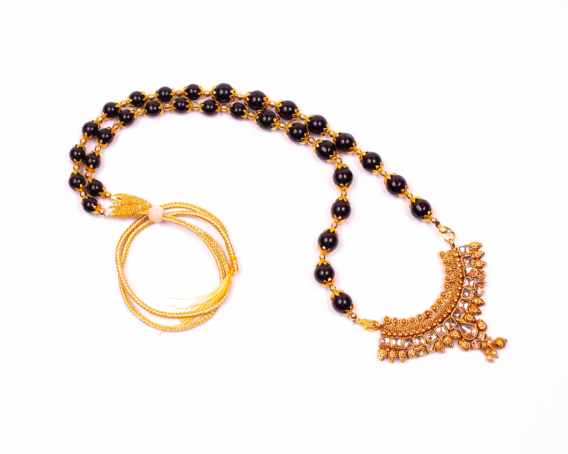 Gold-Plated Alloy Black Beaded Necklace Set - The Pari - Grab2buy