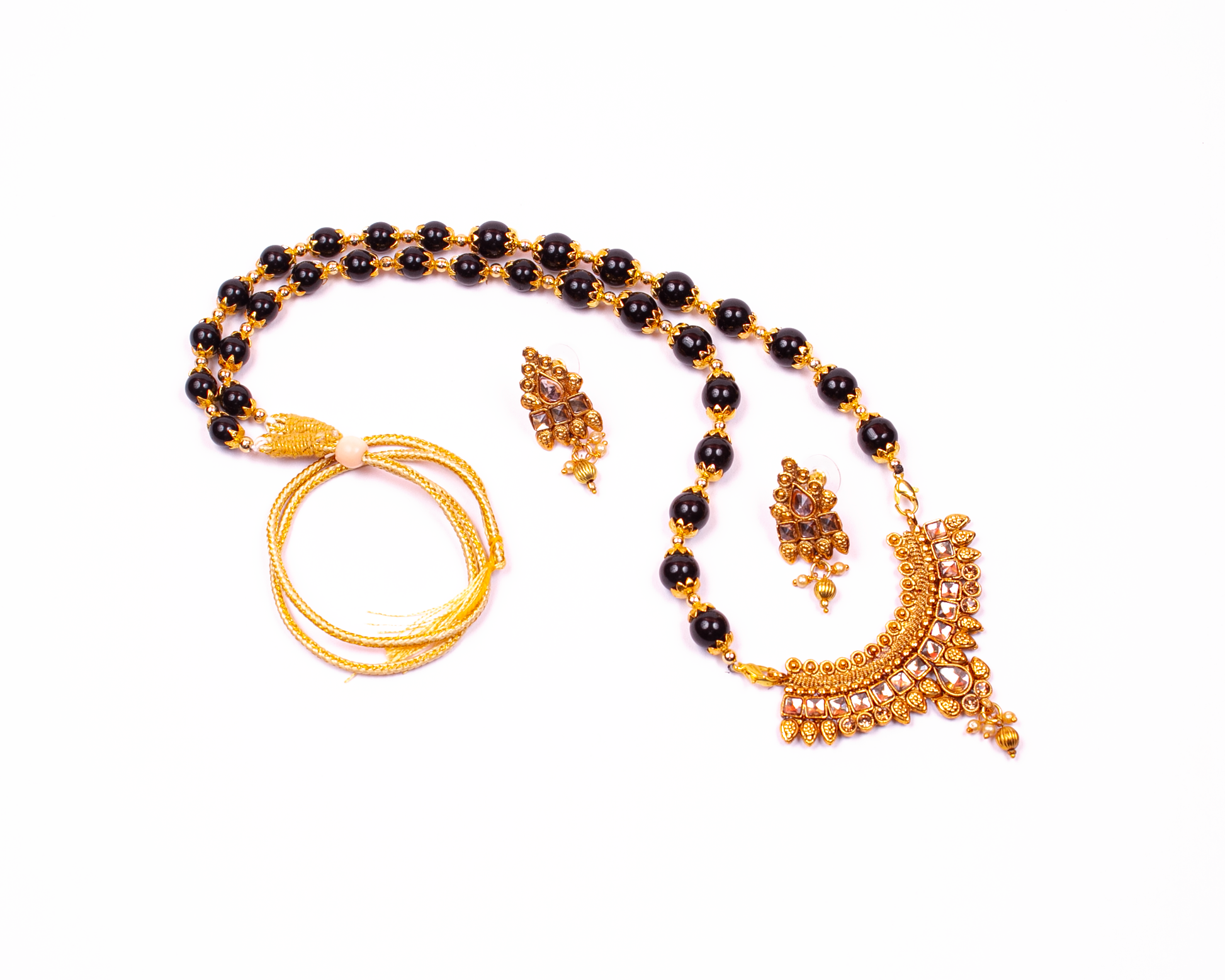 Gold-Plated Alloy Black Beaded Necklace Set - The Pari - Grab2buy