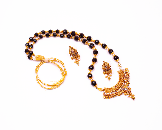 Gold-Plated Alloy Black Beaded Necklace Set - The Pari - Grab2buy