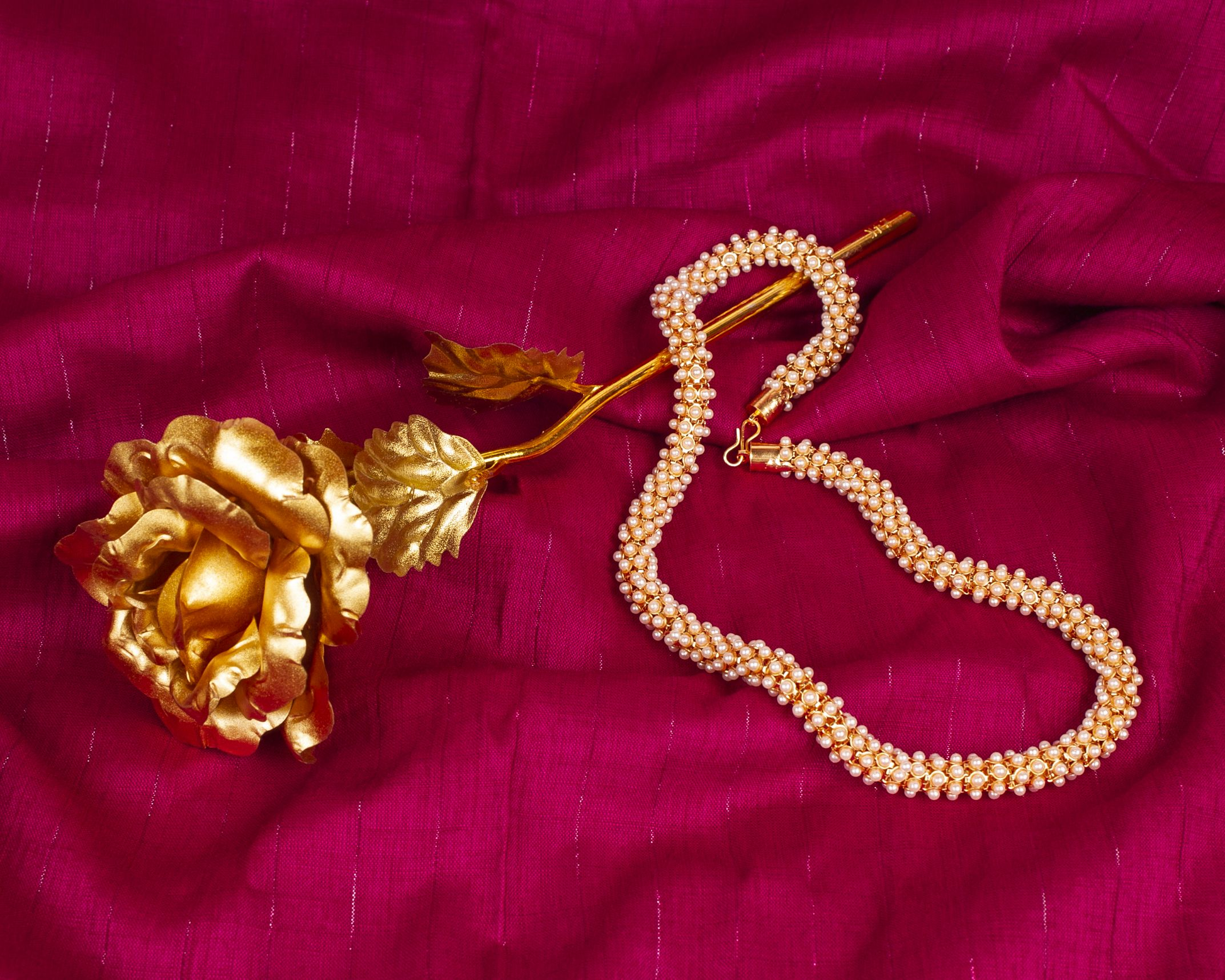 Gold-Plated Alloy Pearl Studded Chain Necklace - The Pari - Grab2buy