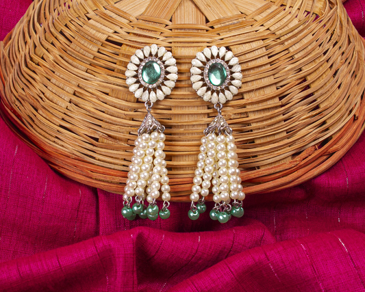 Gold-Plated Alloy Pearl Round Designer Earrings - The Pari - Grab2buy