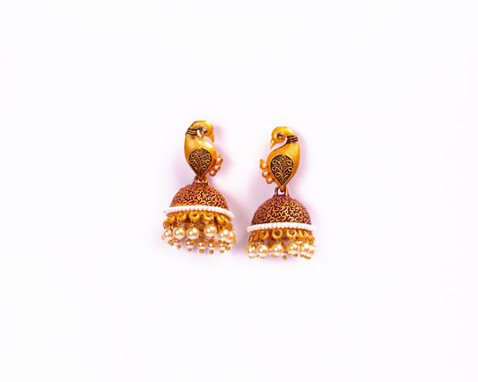 Gold-Polished Alloy Peacock Shape Jhumki Earrings - The Pari