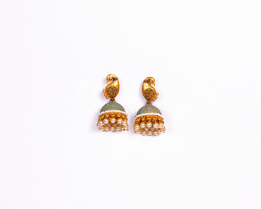 Gold-Plated Alloy Peacock Shape Jhumki Earrings - The Pari - Grab2buy