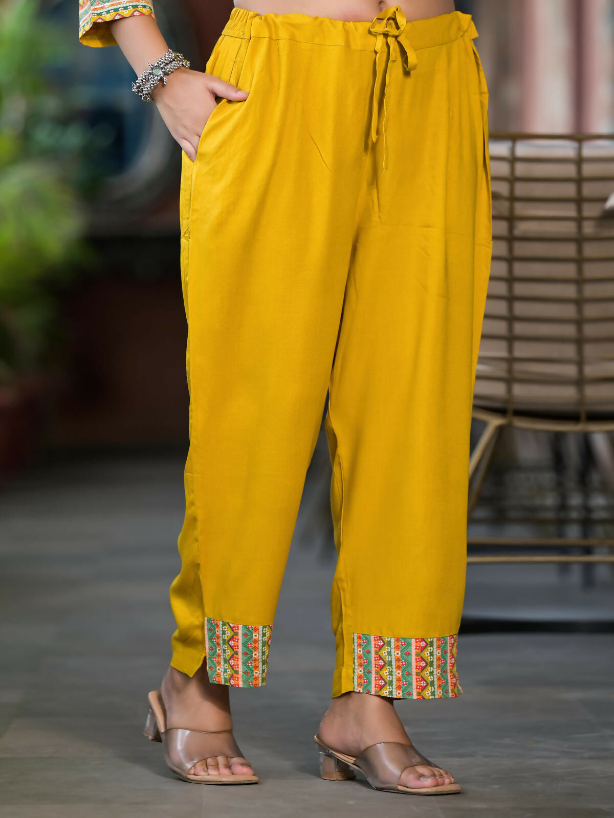 Juniper Women's Mustard Floral Printed Liva Rayon Kurta Pant And Dupatta Set With Sequins