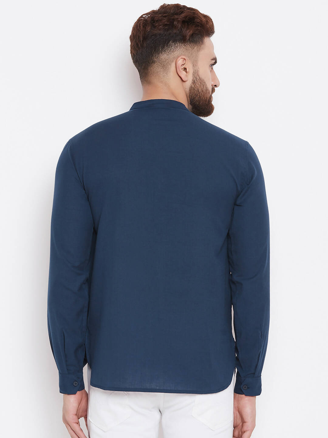 Even Apparels Blue Color Men's Pure Cotton Kurta With Band Collar 