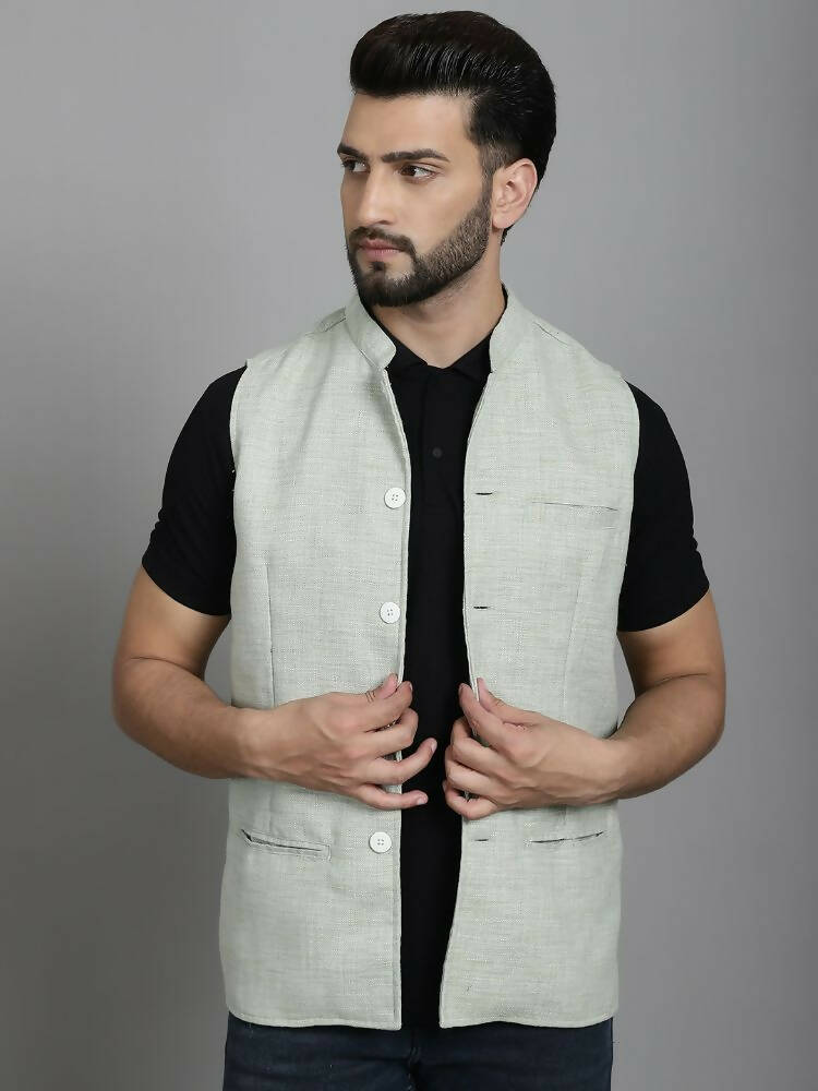 Even Apparels Nehru Jacket With Welt Pockets - Green 