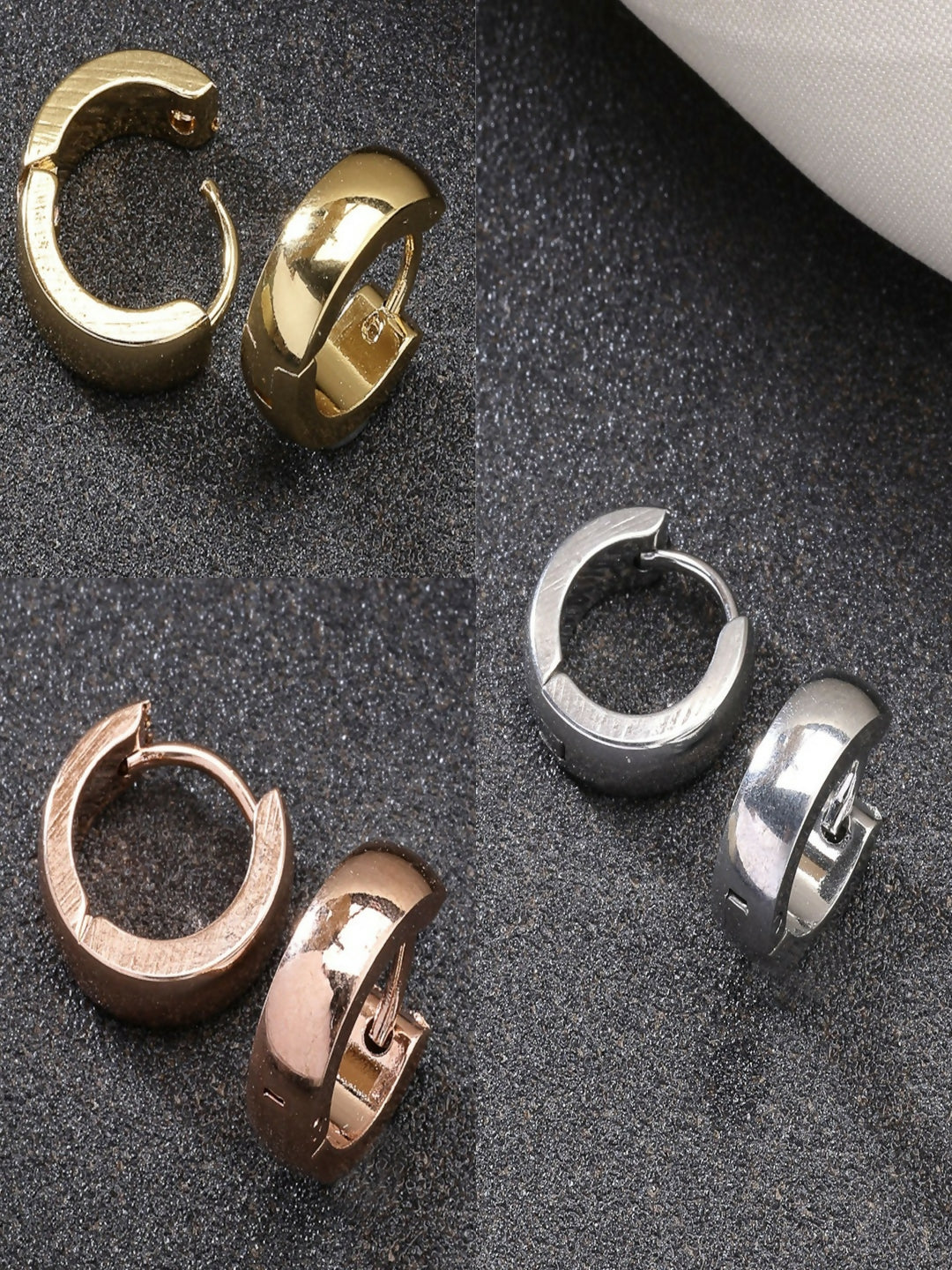 NVR Men's Set of 3 Multicolor Rhodium-Plated Stainless Steel Hoop Earrings - Grab2buy