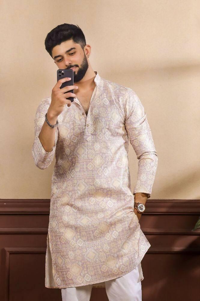 Lavender Art Silk Digital Printed, Embroidery Work Kurta Set - Mahotsav