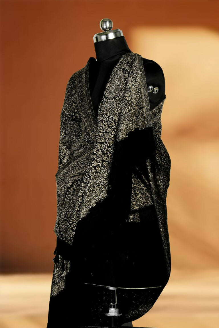 Weaving Mystery Handloom Pashmina Shawl-Kaani Zari - Black  Grab2Buy Weaving Mystery Grab2Buy