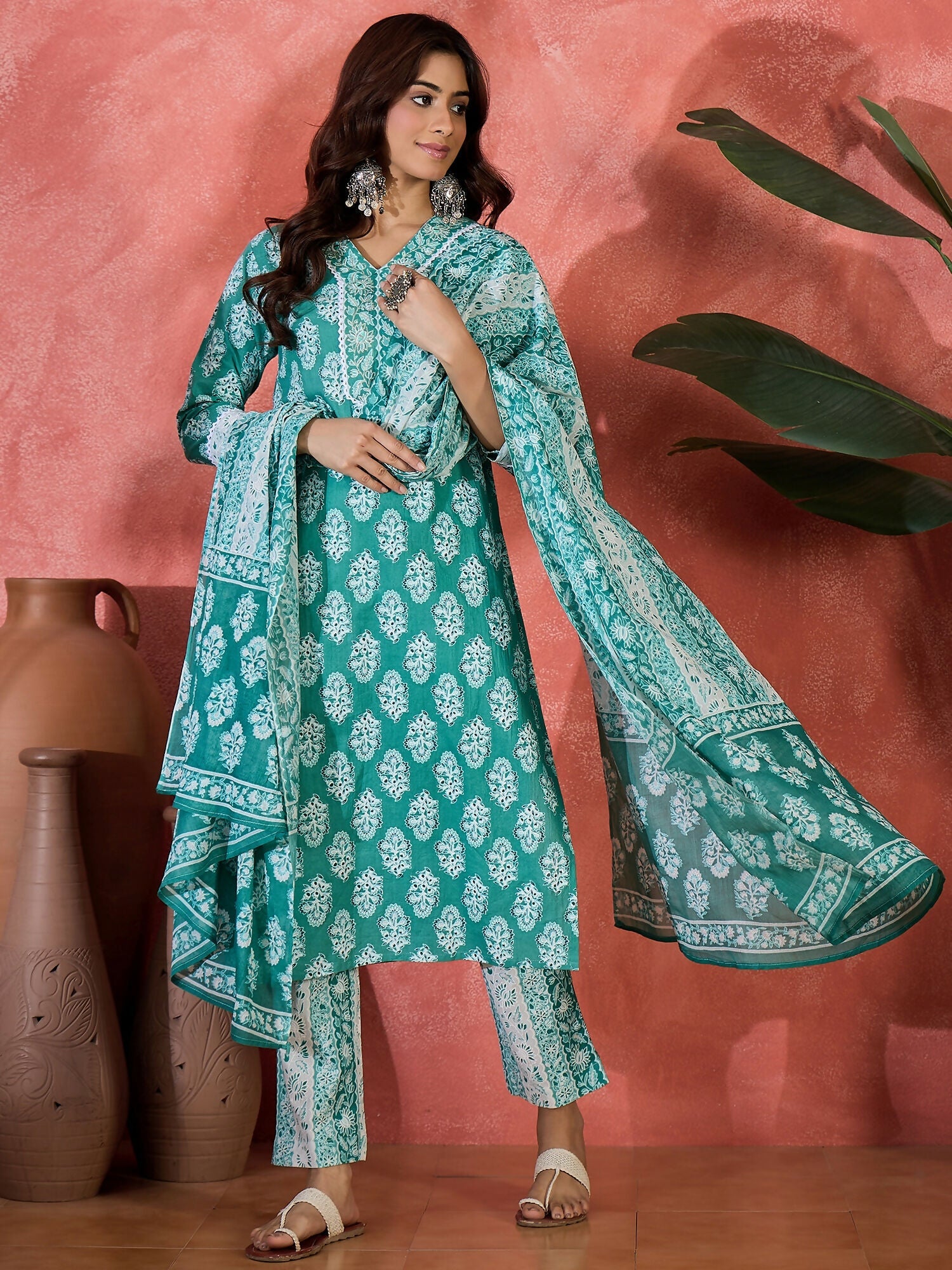 Joban Fashion Printed Teal Pure Cotton Kurta Set