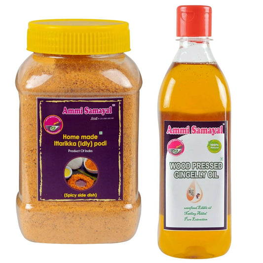 Ammi Samayal Homemade Idli Podi and Cold Pressed Sesame Oil Combo