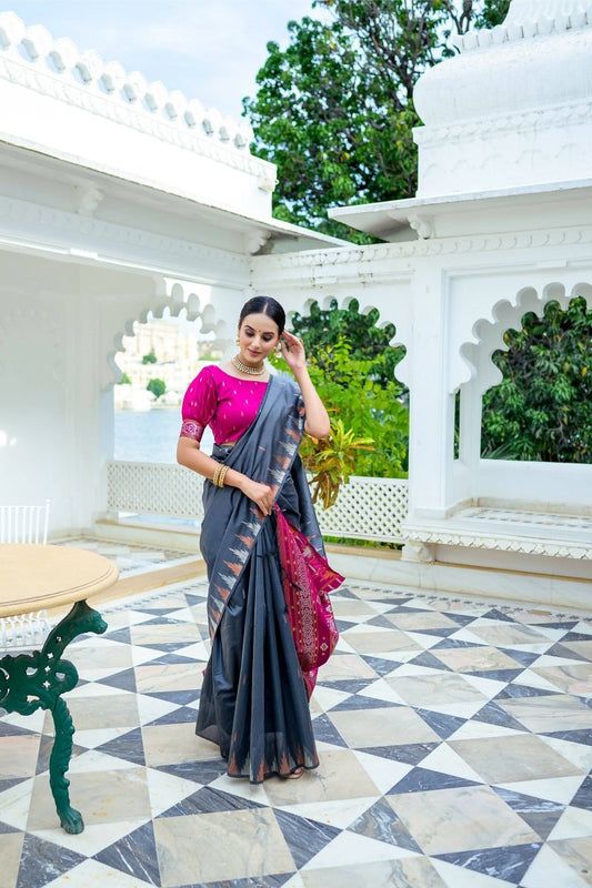Aastha Fashion Dark Grey Woven South Silk Saree with Blouse - Grab2buy