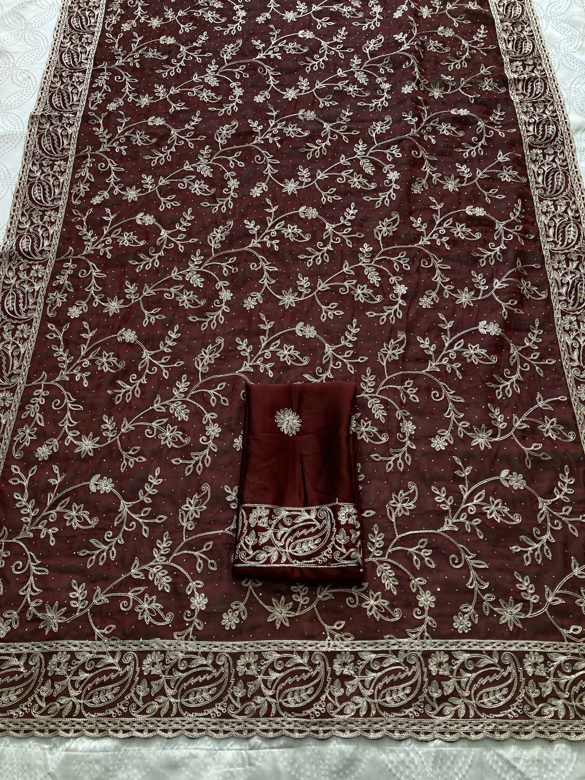 Teeya Creation New Trendy Stylish Party Wear Silk Saree-Brown