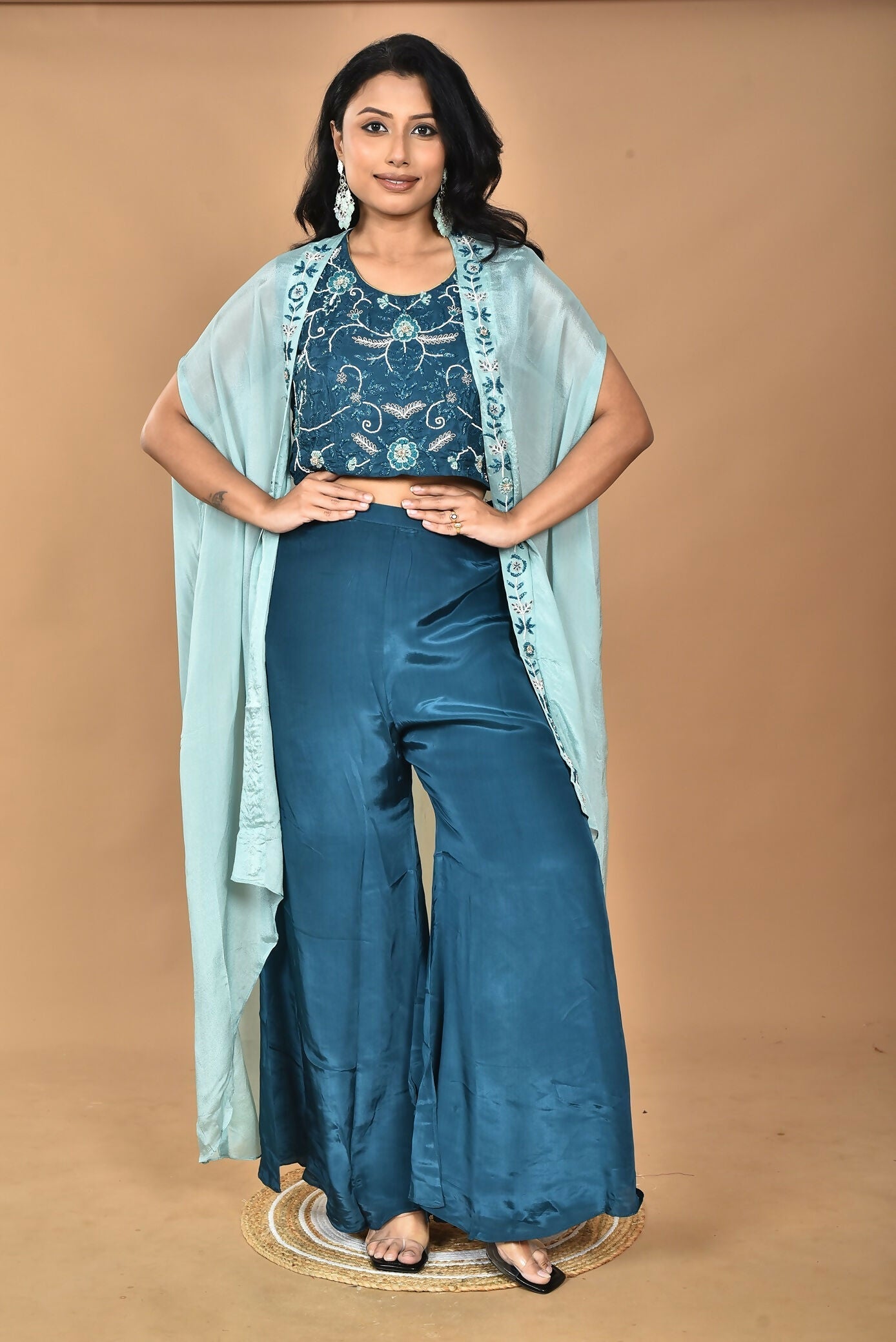 Morchari Women Hand Embroidery Crop Top-Blue 