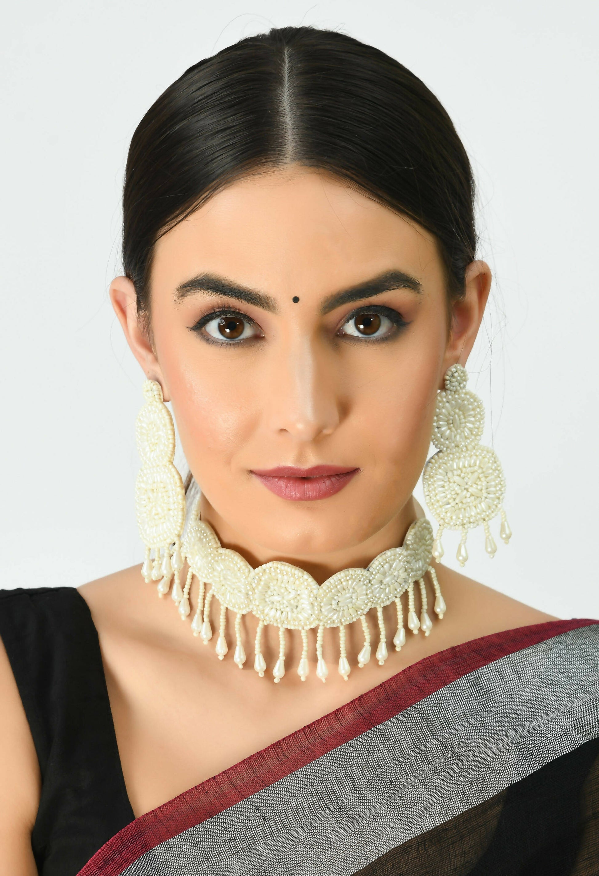 Mominos Fashion Johar Kamal Handicraft Pearls Necklace with Earrings For Women - Grab2buy