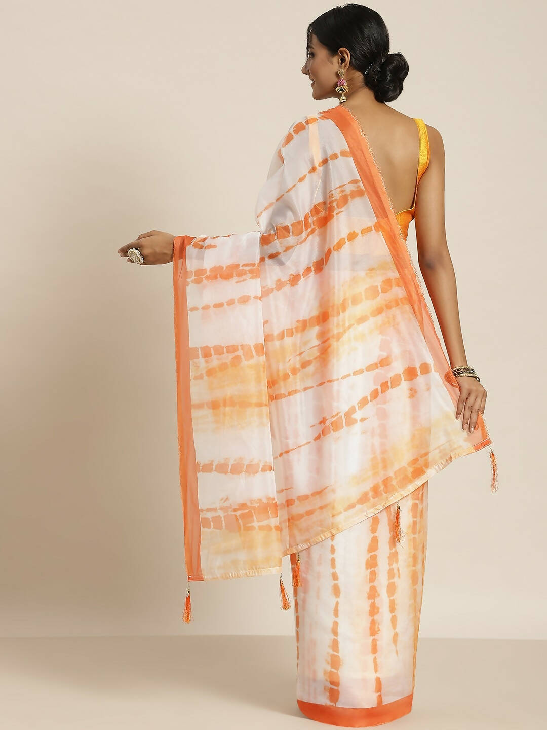Orange Organza Printed Saree With Blouse Piece - Nivaa