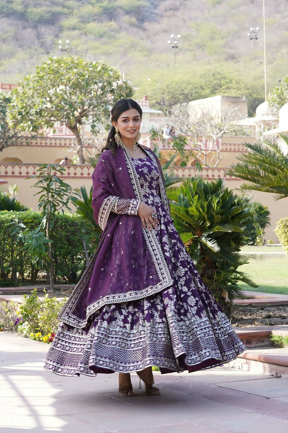 Joban Fashion Wine Viscose Jacquard Sequence Embroidery Work Kurta Set