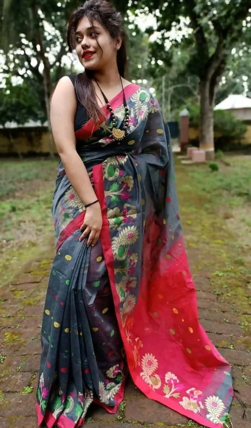 Exclusive Collection Grey Beautiful Handloom Silk Cotton Grab2Buy 