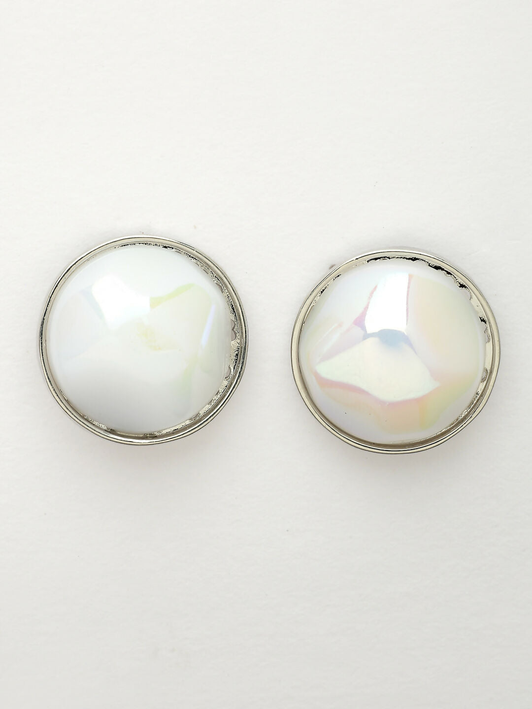 NVR Wome's Silver-Plated Pearl Studded Circular Studs Earring 