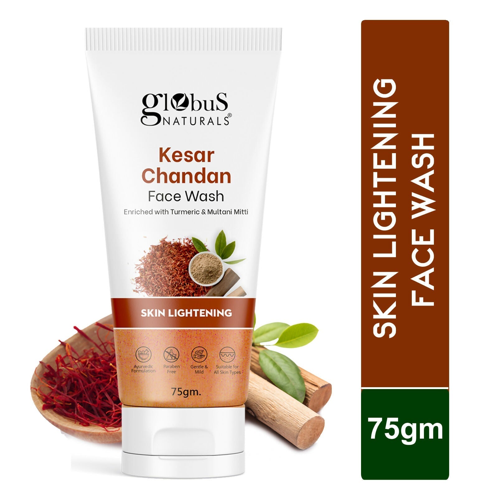 Globus Naturals Kesar Chandan Skin Lightening & Tan Removal Face wash, Suitable For All Skin Types | Swadesiicart