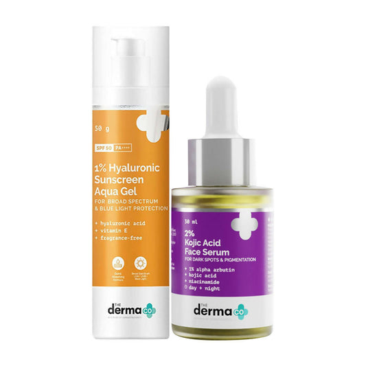 The Derma Co 2% Kojic Acid Face Serum & 1% Hyaluronic Sunscreen Aqua Gel SPF 50 Combo  Grab2Buy The Derma Co Grab2Buy