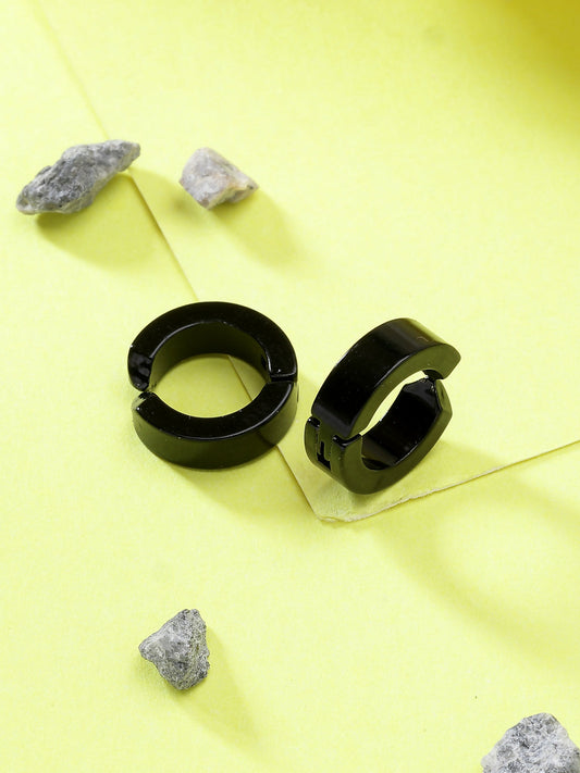 NVR Men's Black Rhodium-Plated Stainless Steel Hoop Earrings - Grab2buy