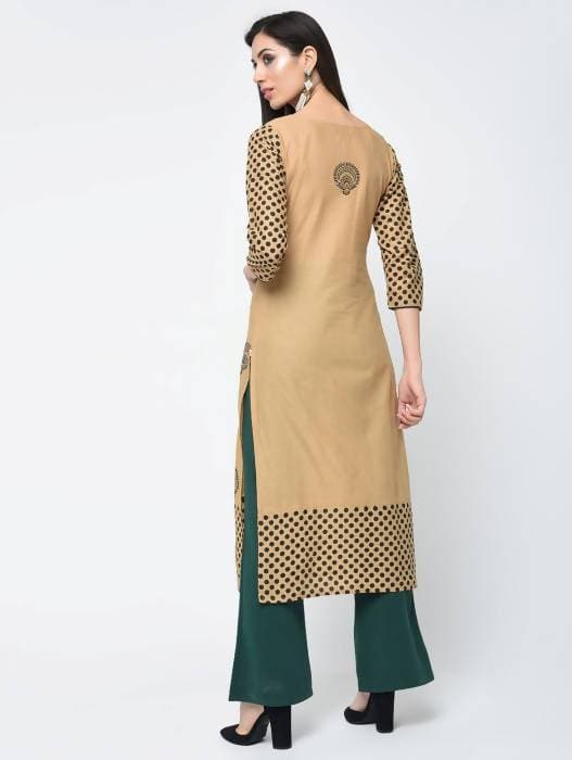 Aniyah Cotton Block Printed Beige Straight Kurta (AN-126K) 
