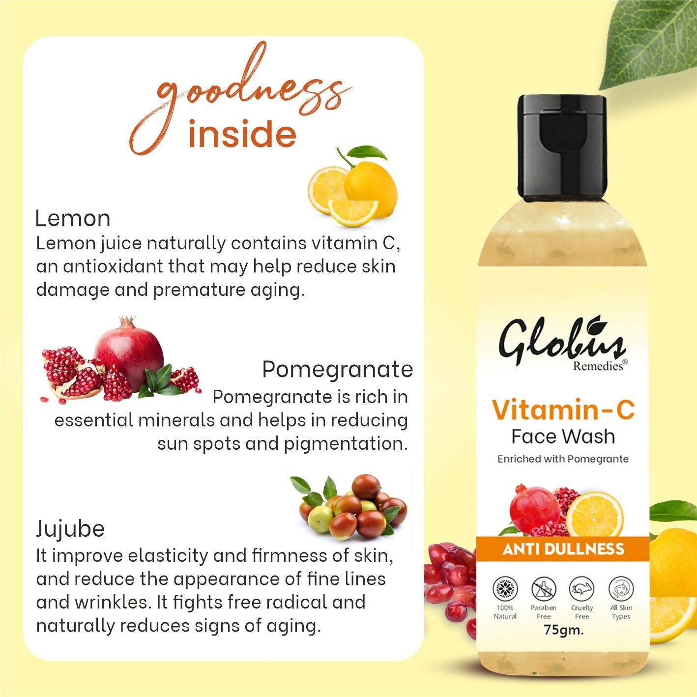 Globus Remedies Anti Ageing Globus Naturals Anti-Ageing Skin Brightening Vitamin C Face Wash | Swadesiicart