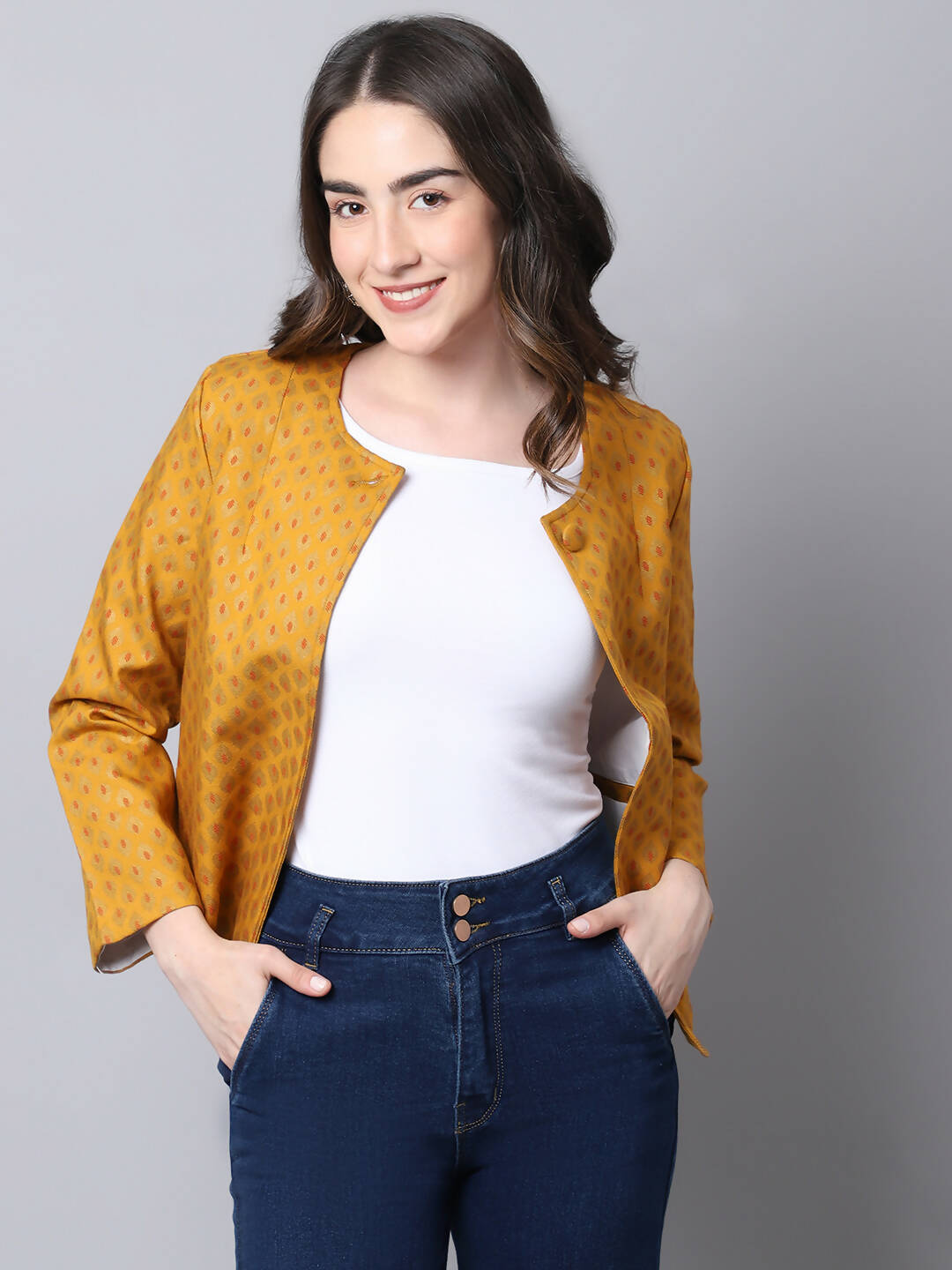 Even Apparels Yellow 100% Viscose Open Front Statement Women's Jacket 