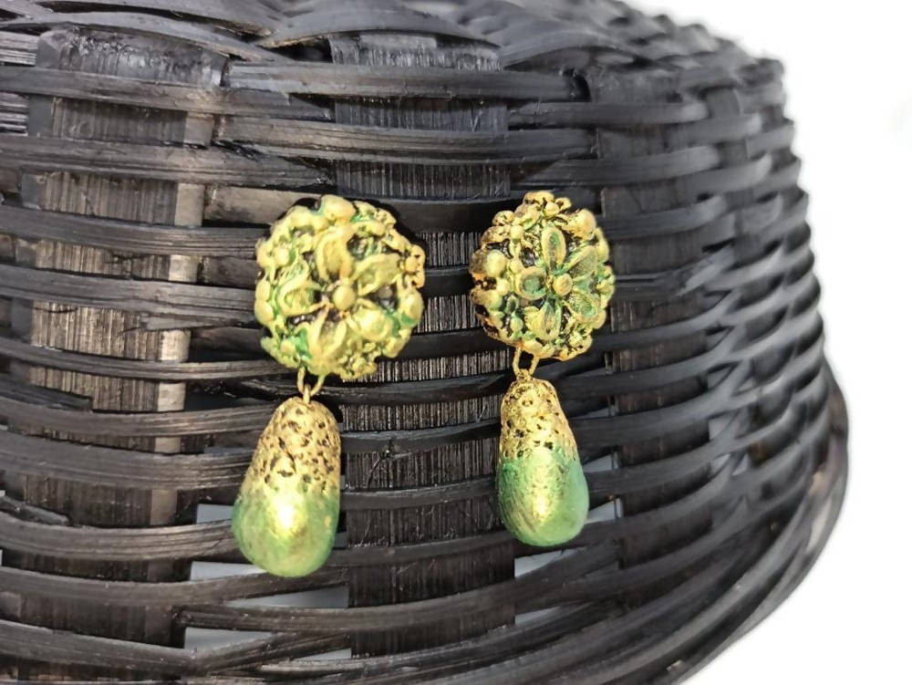 Terracotta Flower Stud With Waterdrop Earrings 
