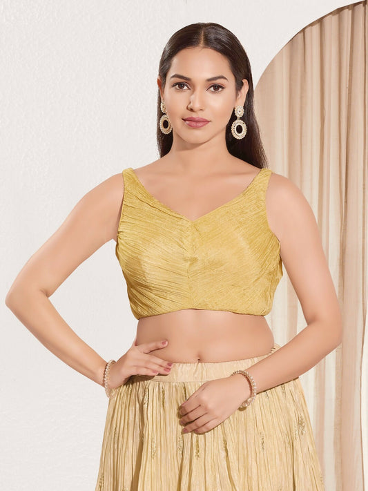 Joban Fashion Gold Tissue Padded Blouse With Sweetheart Neck Sleeveless