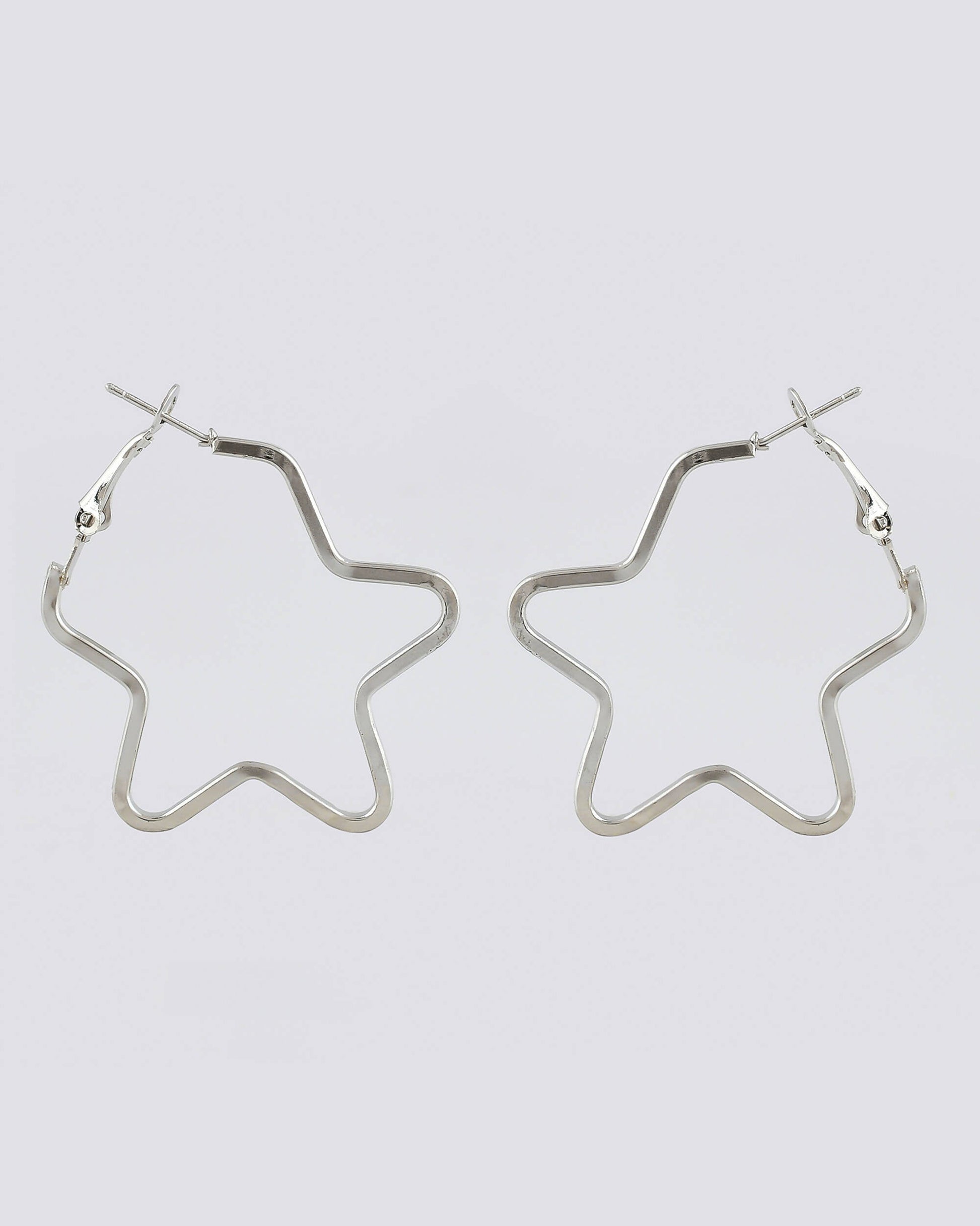 VOJ Women Sliver Tonned Star Shape Stainless Steel Hoop Earrings - Grab2buy
