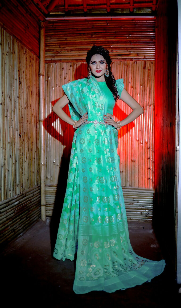 Partywear Designer Rama Jamdani contton Fancy Saree - Starwalk