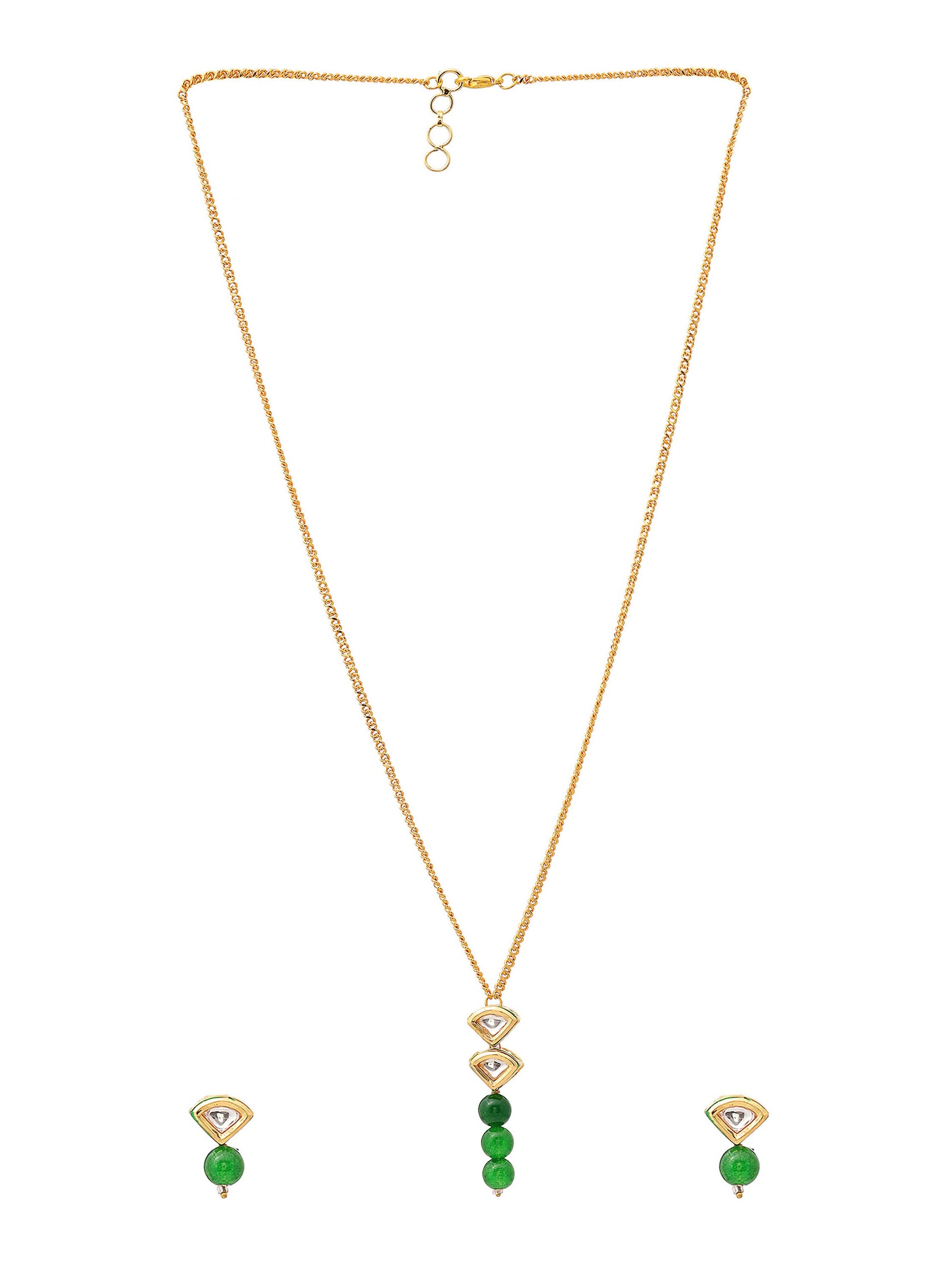 Ruby Raang Kundan and Green Stone Necklace with Studs