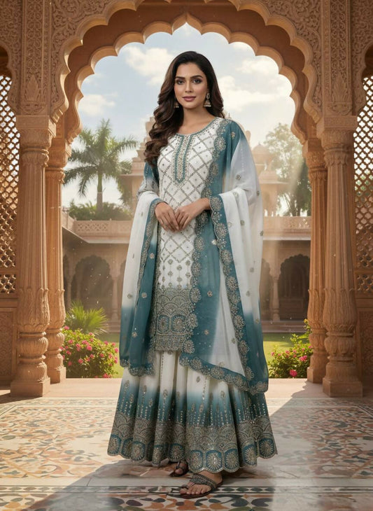 Teeya Creation Multi Color Star Georgette Heavy Embroidery Work Functional Wear Salwar Suit