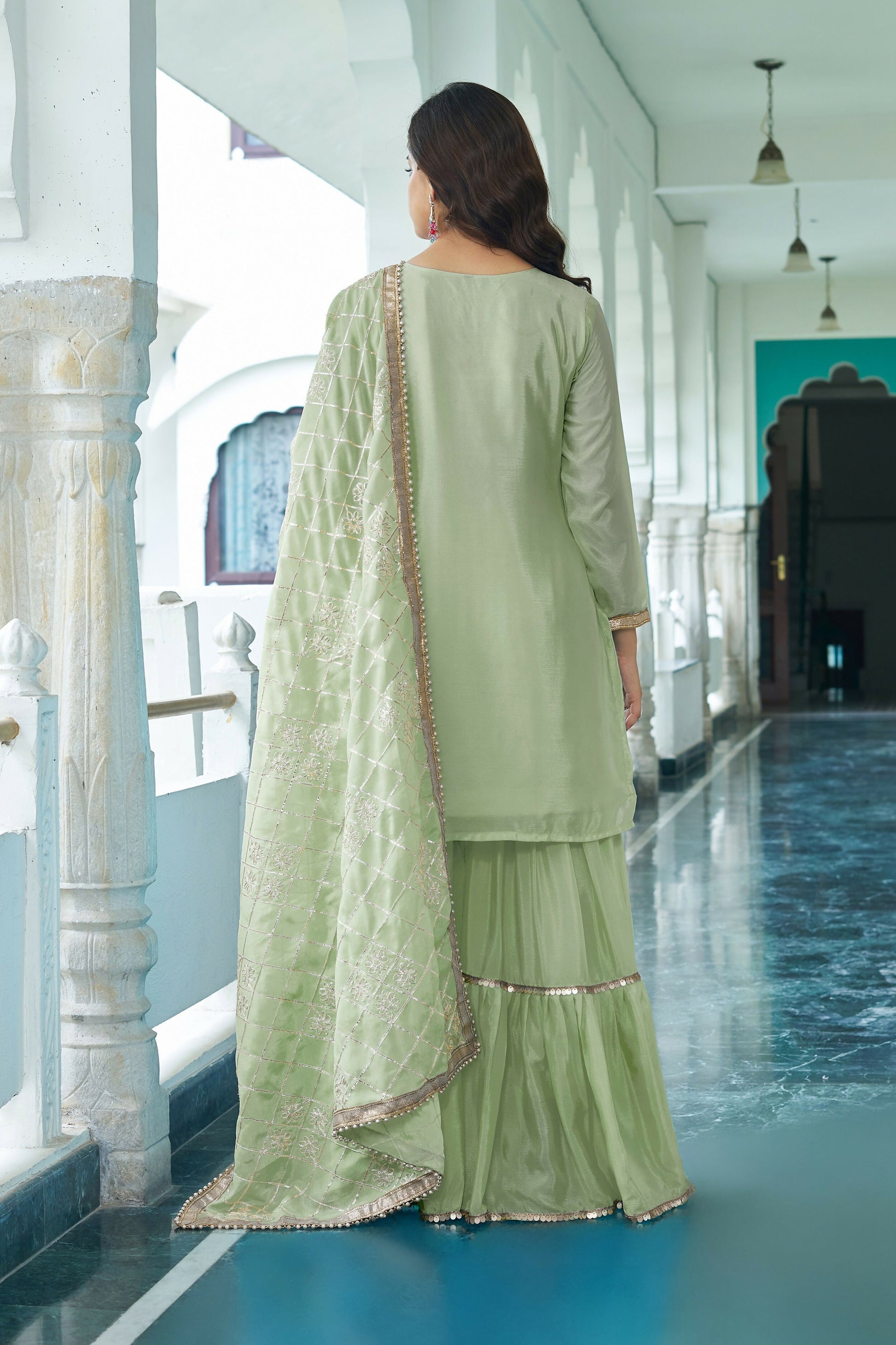 Teeya Creation Pista Color Chinon Silk Heavy Embroidery Work Fully Stitched Salwar Suit