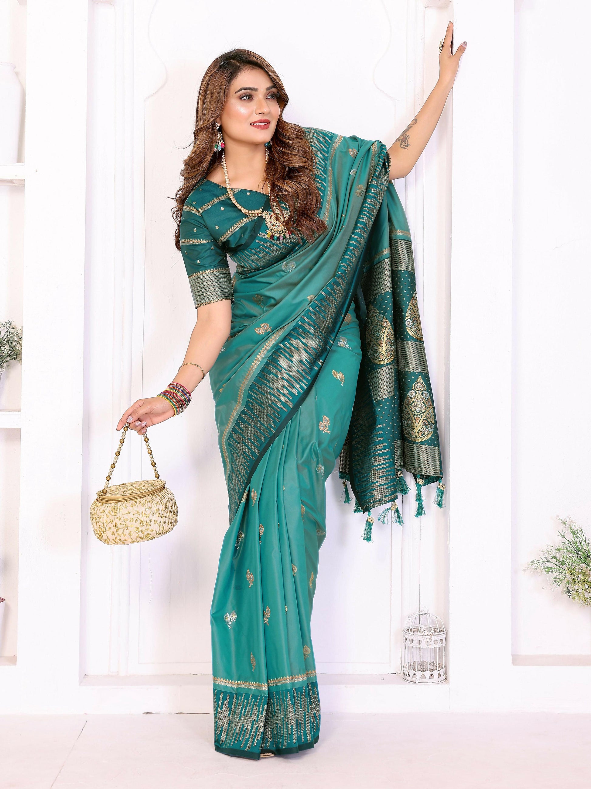Aastha Fashion Aqua South Soft Silk Zari Weaving Saree