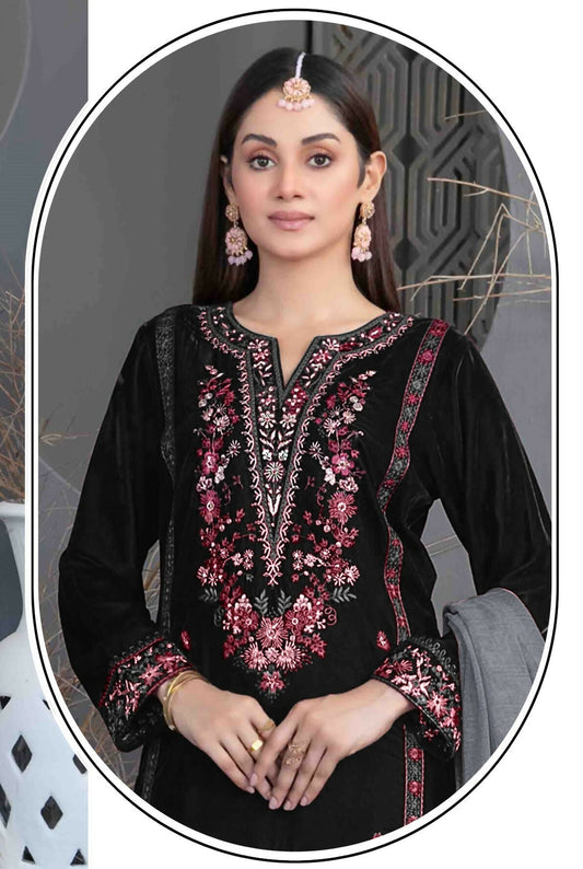 Anaita Black Velvet Suit with Embroidery Sequence Work 