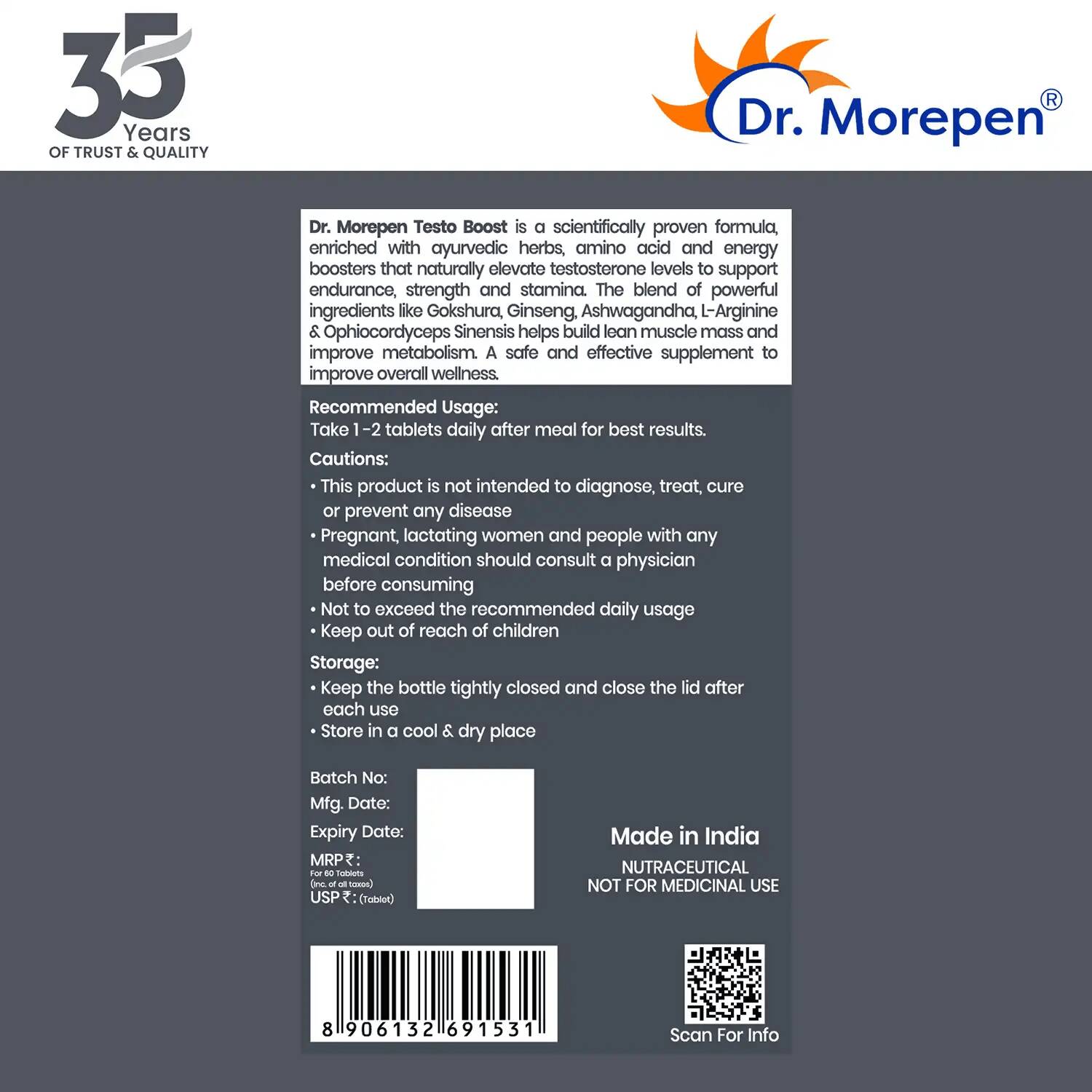 Dr. Morepen S J Capsules and Testosterone Booster Tablets Combo - Grab2buy
