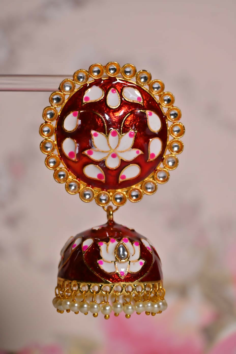 Maroon Round Shape Ethnic Meenakari Jhumki Earrings By House of Ree House of Ree