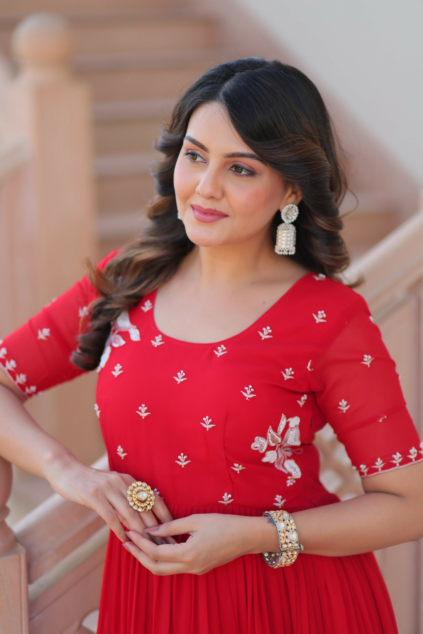 Joban Fashion Red Georgette Sequence Embroidery Work Gown